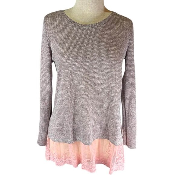 Cato Pullover Sweater Womens Medium Pink Lace Hem Whimsigoth Scoop Neck - Picture 2 of 12